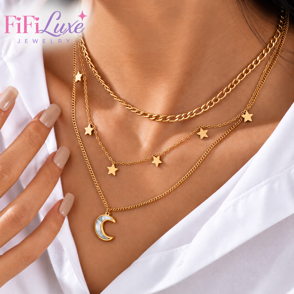 Crescent & Star Layered Necklace