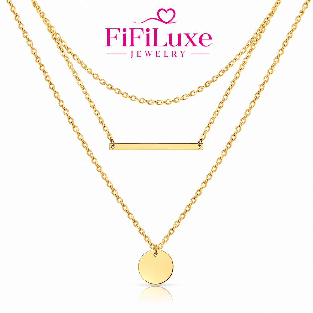 Bar & Disc Layered Necklace - FiFiLuxe Jewelry