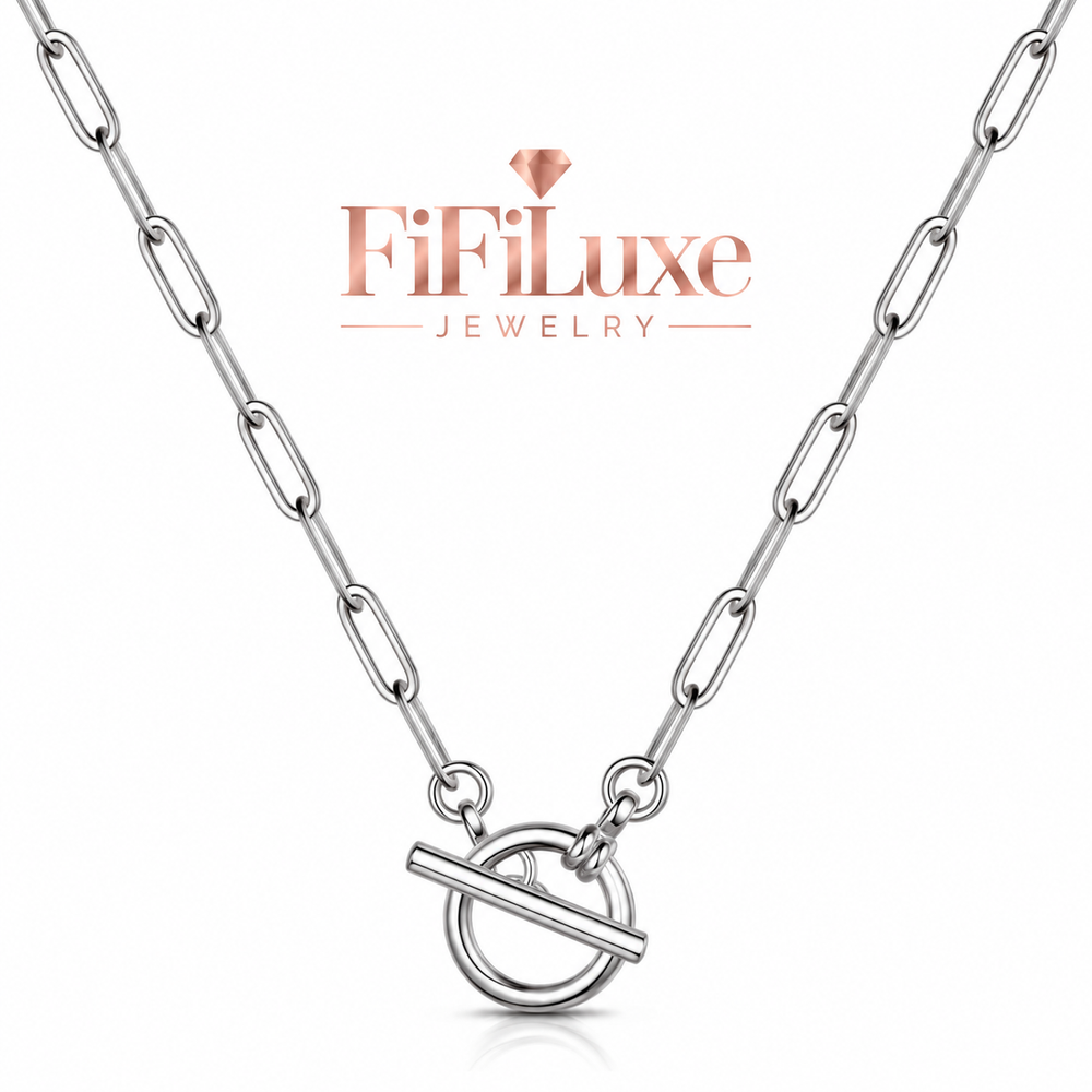 The Enny Link Necklace in silver with FiFiLuxe Jewelry logo