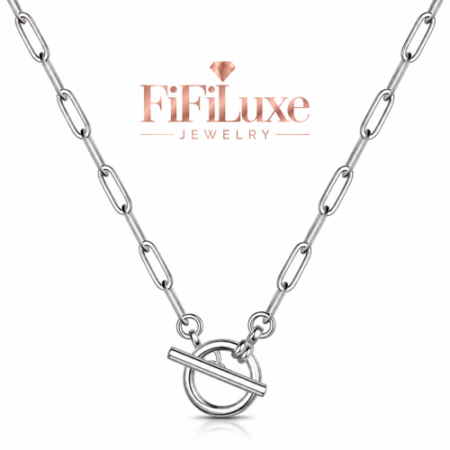 The Enny Link Necklace in silver with FiFiLuxe Jewelry logo