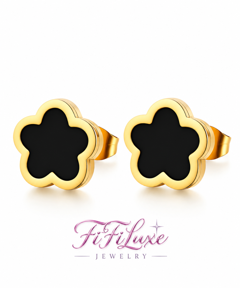 Clover Flower Stud Earrings - Black variant lifestyle