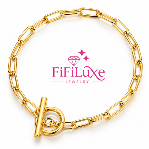 The Enny Link Bracelet gold variant, original FiFiLuxe-branded image
