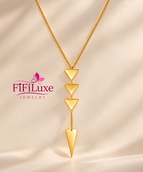 Trielle Geometric Cascade Necklace — gold geometric stainless steel necklace