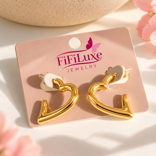 FiFiLuxe Half Love Stud Earrings in gold