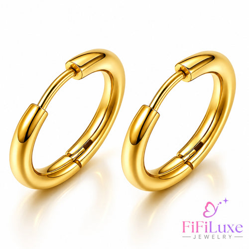 Kiddies Glow Hoops Plus – polished gold hoop earrings, product image