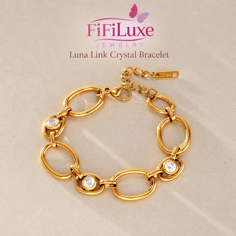 Luna Link Crystal Bracelet in gold, included in the matching jewelry set
