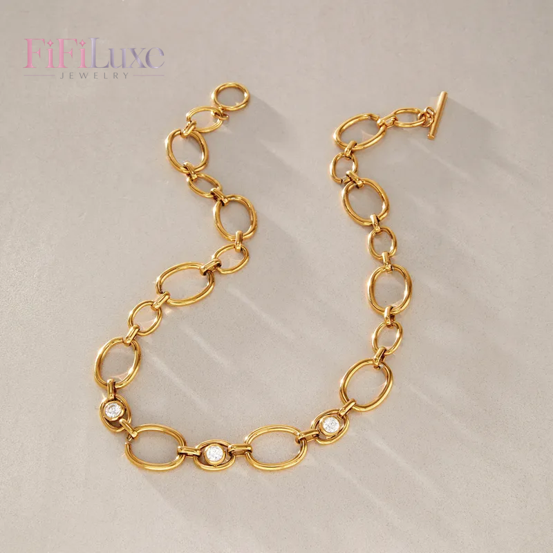 Luna Link Crystal Necklace in gold, included in the matching jewelry set