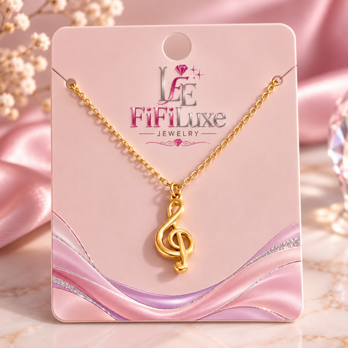 variant: Gold | Melody Luxe Necklace, gold treble clef pendant on black bust