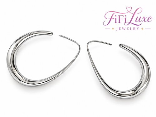 Polished Drop Contour Hoops in Silver