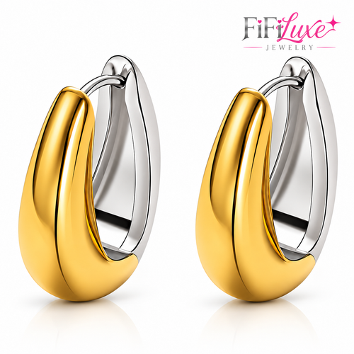 FiFiLuxe Jewelry two-tone huggie earrings with polished gold outer fronts and silver-tone inner surfaces